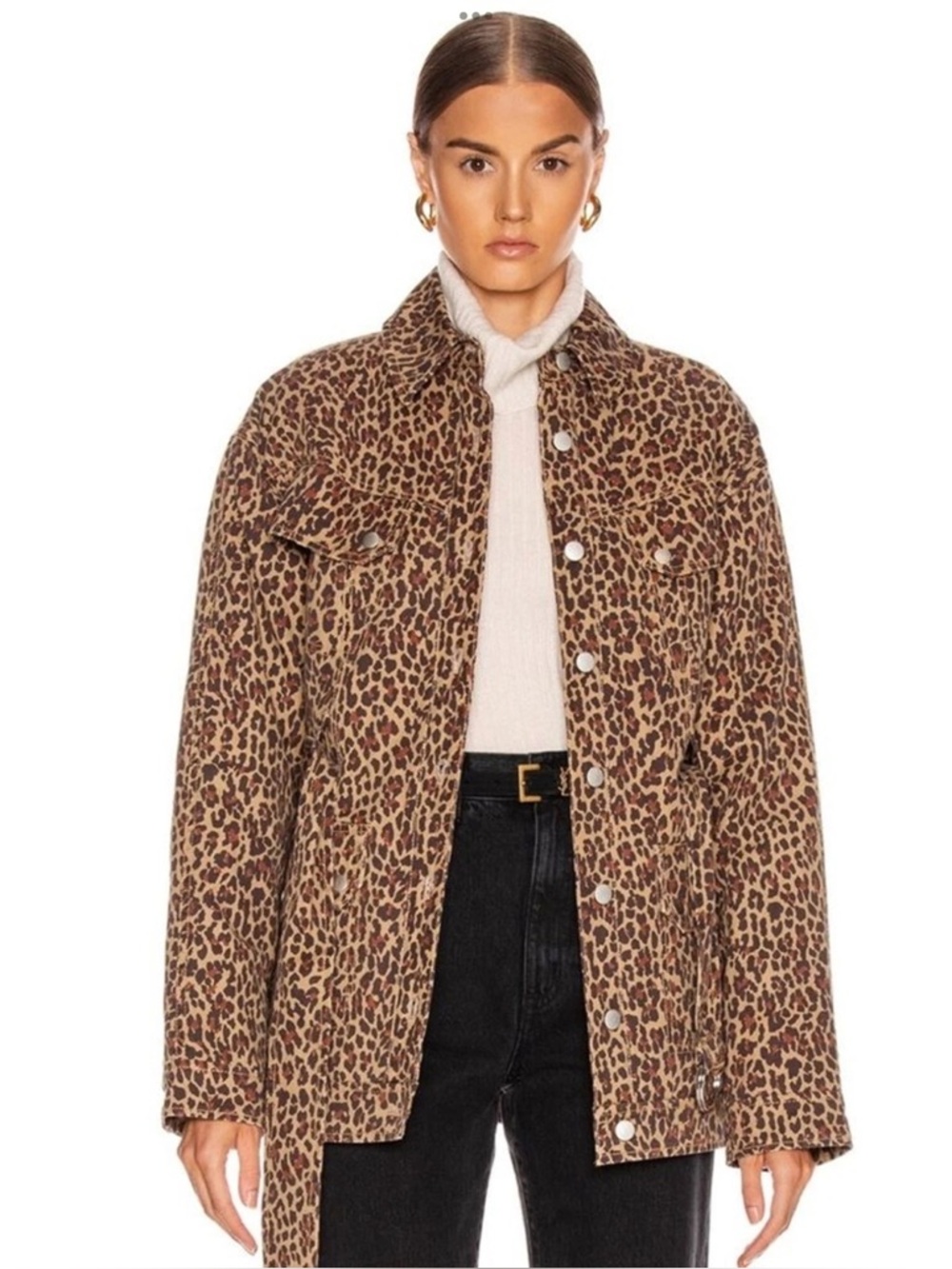 Marissa Webb / Ellery Leopard Print Canvas Utility Jacket - Brown - Sz L